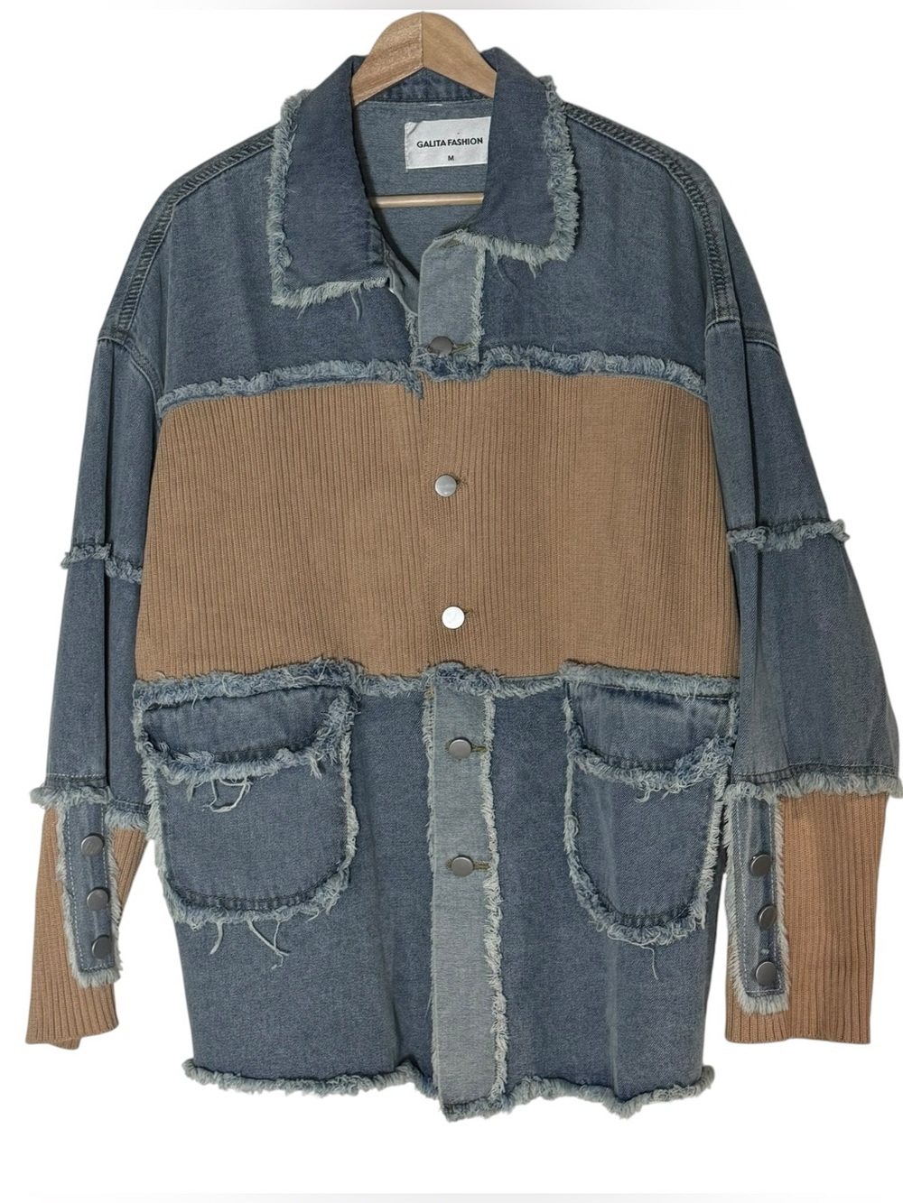 Galita Oversized Knit Denim Mixed Media Jean Jacket Size M Streetwear Boho